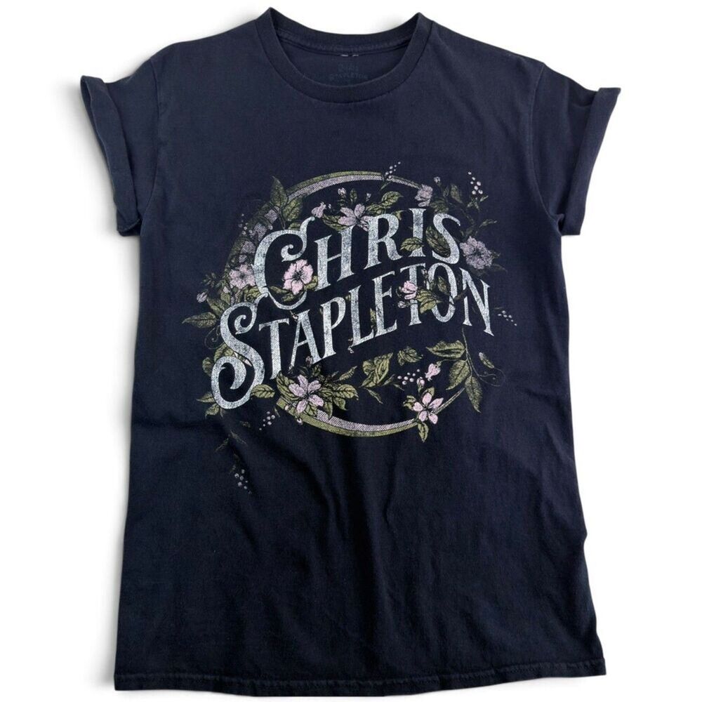 chris stapleton floral logo graphic band t shirt black country music tee medium